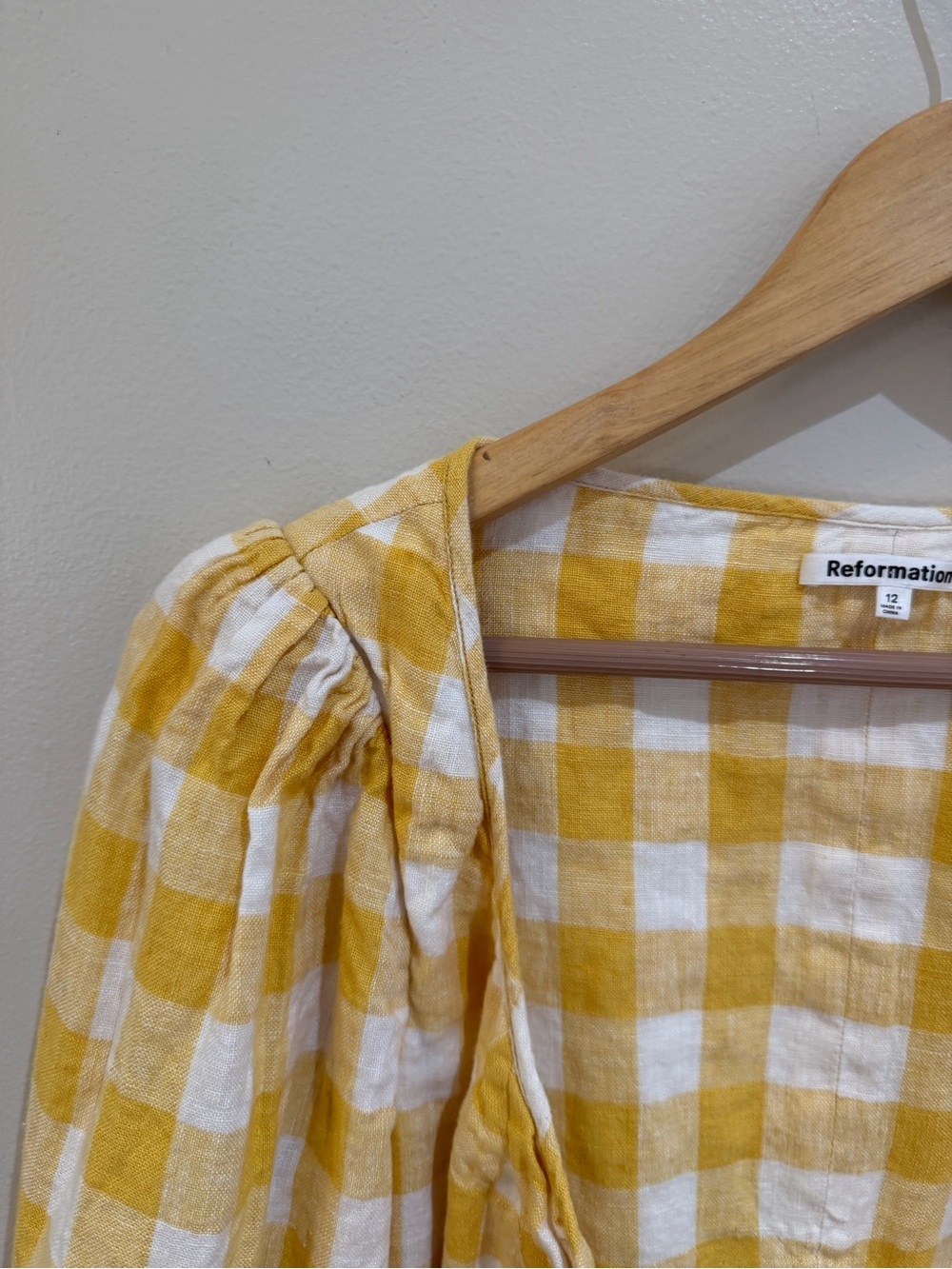 Reformation Barrett Top yellow gingham sweetheart‎ neck 100%Linen Size 12 - Picture 6 of 13